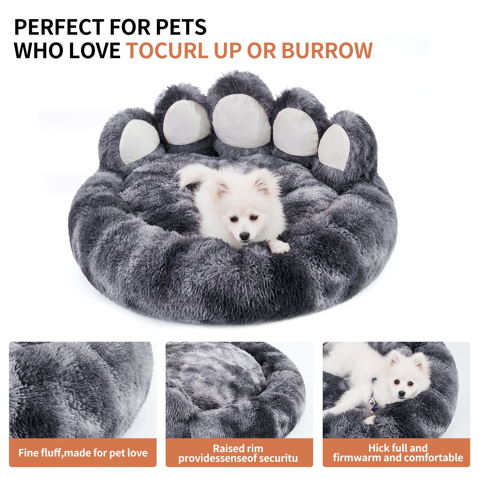 Cute Dog Bear Paw Shape Dog Bed, Dog Beds & Furniture For Small And Medium Dogs, Cozy Plush Cute Cat Beds For Indoor Cats - Flufer Store