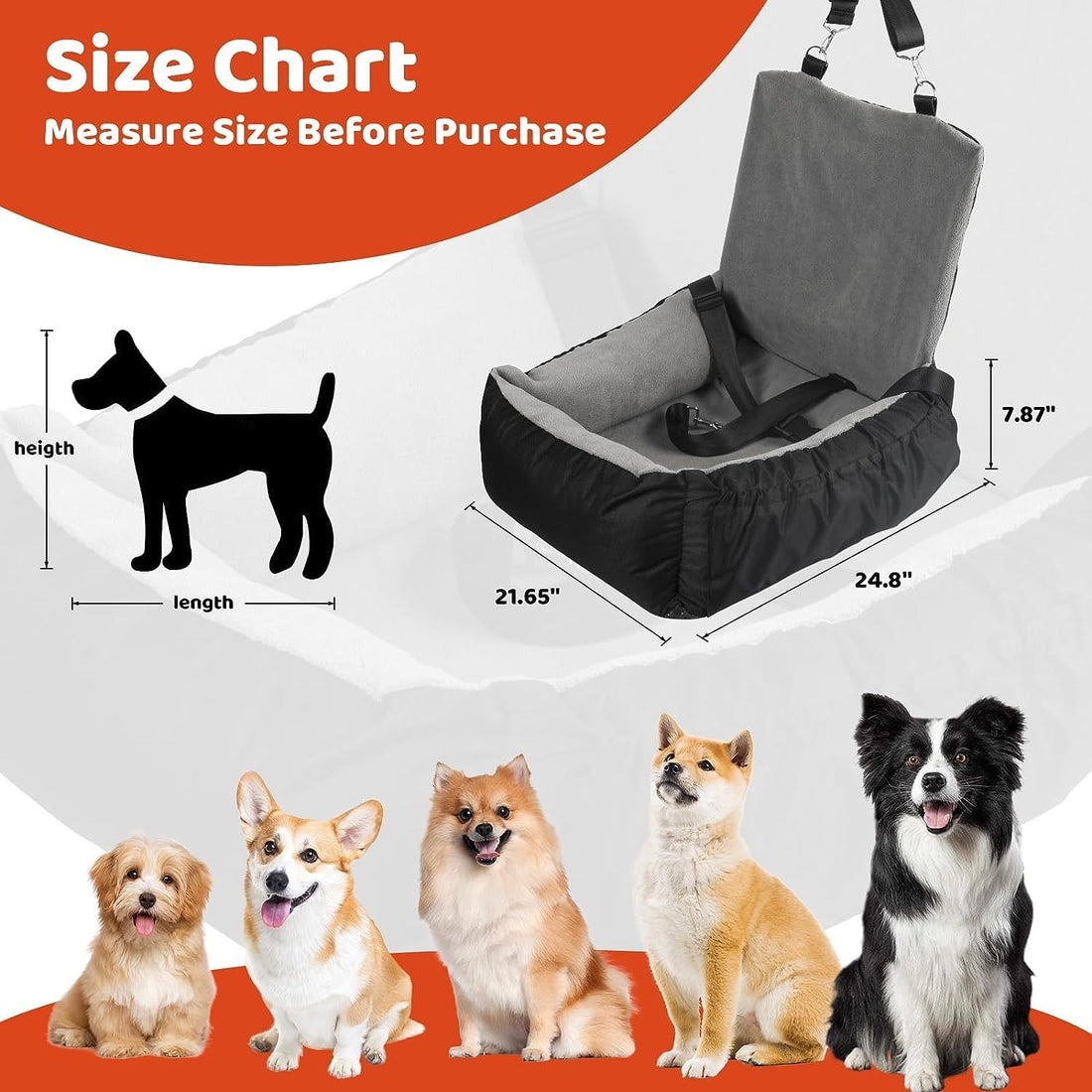 IFurffy Dog Car Seat, Pet Car Seat With Storage Pockets And Clip-On Safety Leash, Washable Coral Fleece Dog Booster Seat For Small Medium Dogs, Small Dog Car Seat For Travel Dog Car Bed ,Grey - Flufer Store