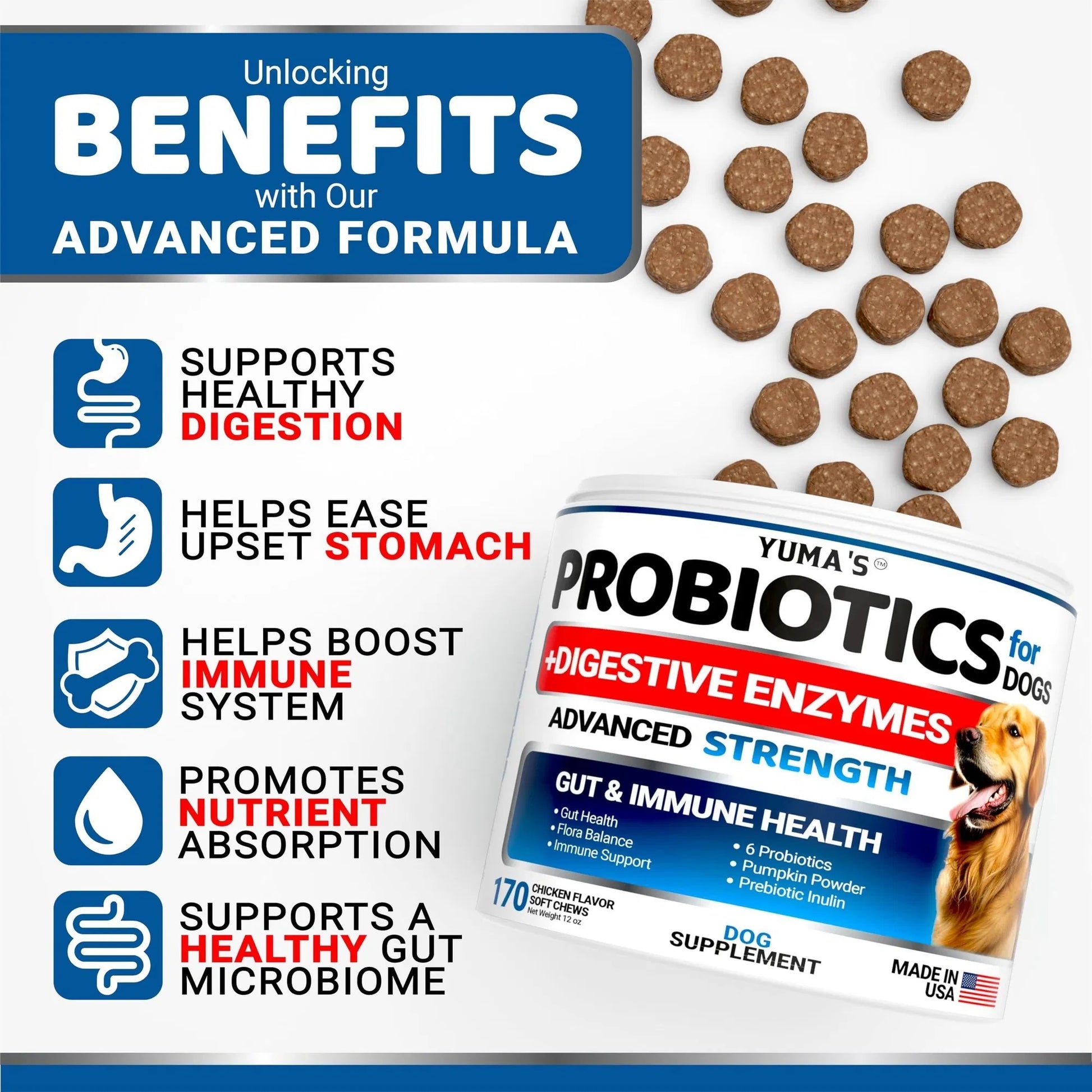 Do Not Sell On Amazon Probiotics For Dogs And Digestive Enzymes 170 Dog Probiotics Chews Pet Fiber Supplement Anti Diarrhea Upset Stomach & Gas Relief Constipation Canine Prebiotic - Flufer Store