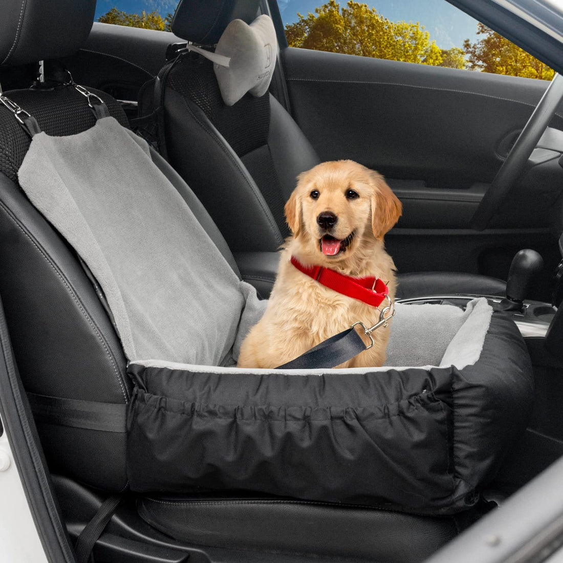 IFurffy Dog Car Seat, Pet Car Seat With Storage Pockets And Clip-On Safety Leash, Washable Coral Fleece Dog Booster Seat For Small Medium Dogs, Small Dog Car Seat For Travel Dog Car Bed ,Grey - Flufer Store