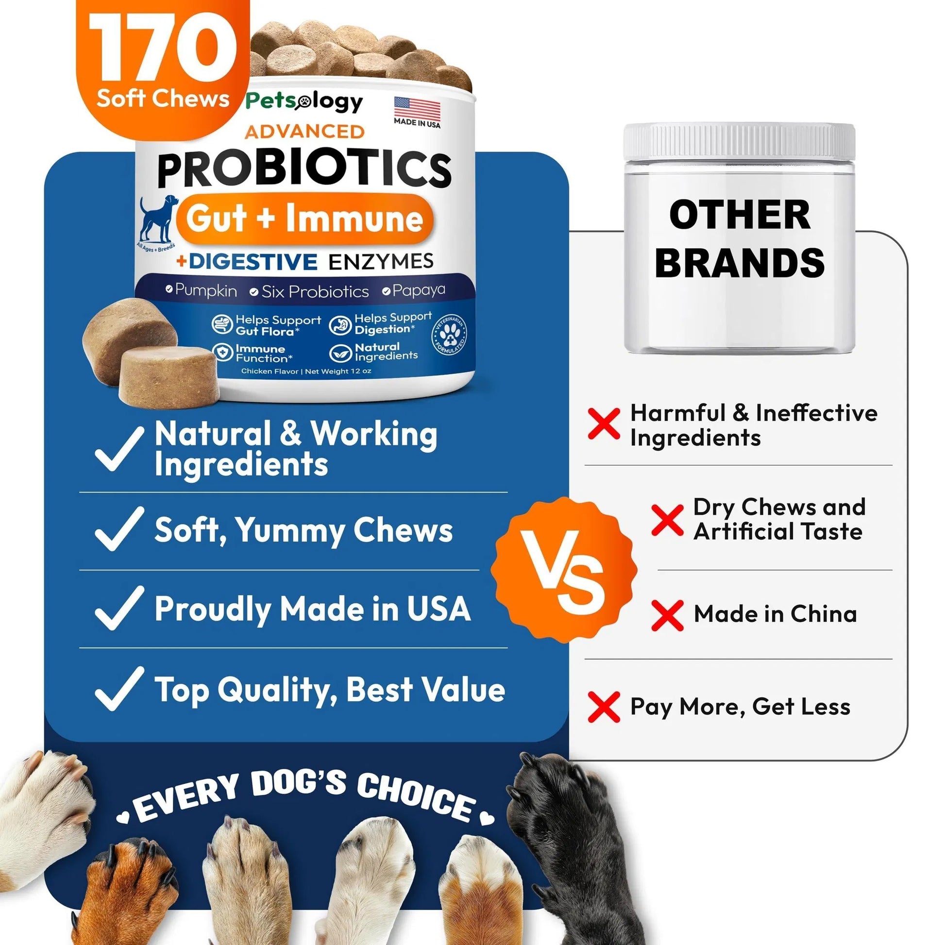 Probiotics for Dogs – 170 Soft Chews with Digestive Enzymes, Prebiotics & Yeast Support for Gut Health, Diarrhea, Gas, Constipation, Allergies & Itchy Skin Relief - Flufer Store