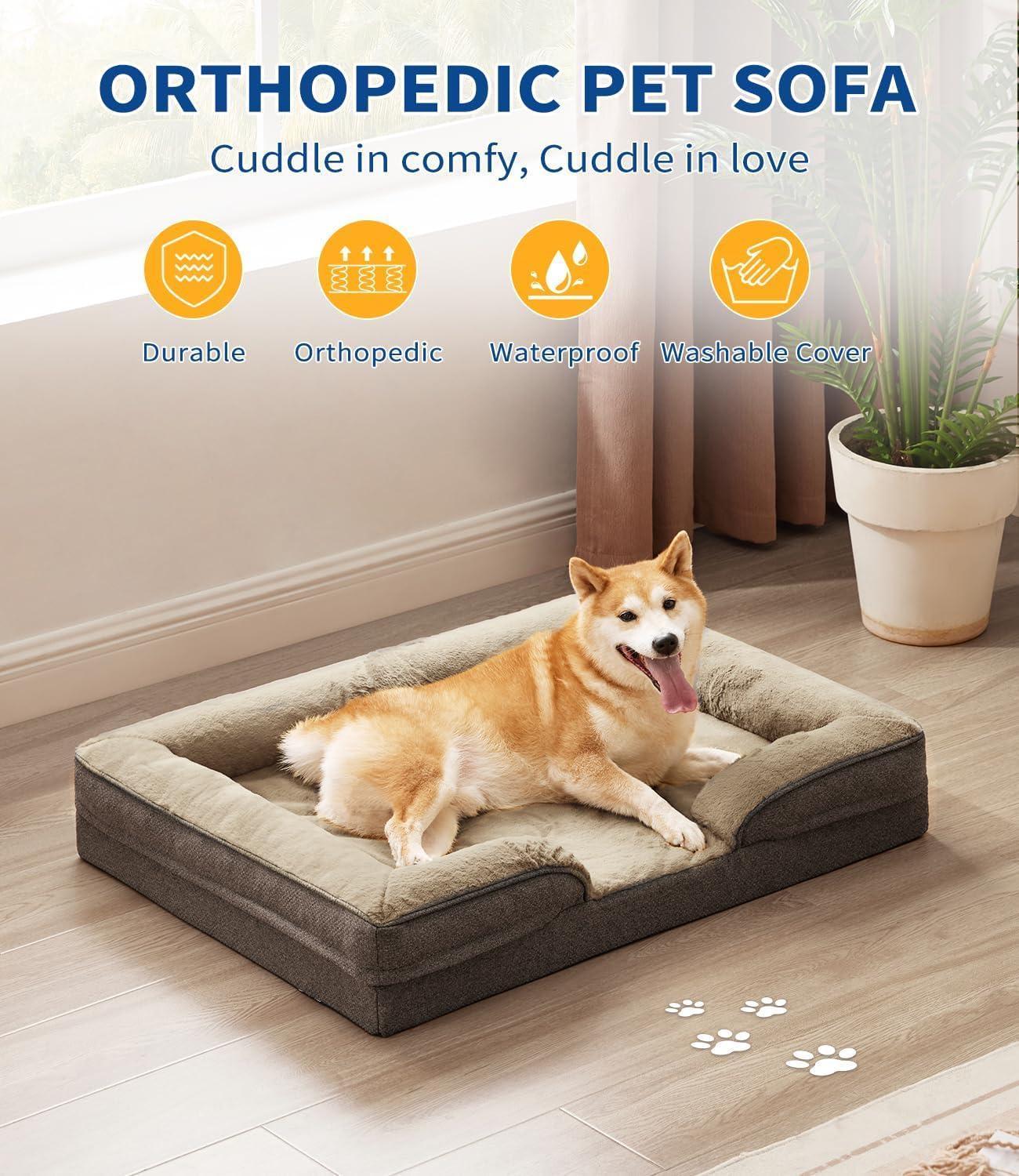 Orthopedic Dog Sofa for Large Dogs – Supportive Foam Mattress with Washable Cover, Waterproof Lining & Egg-Crate Foam - Flufer Store