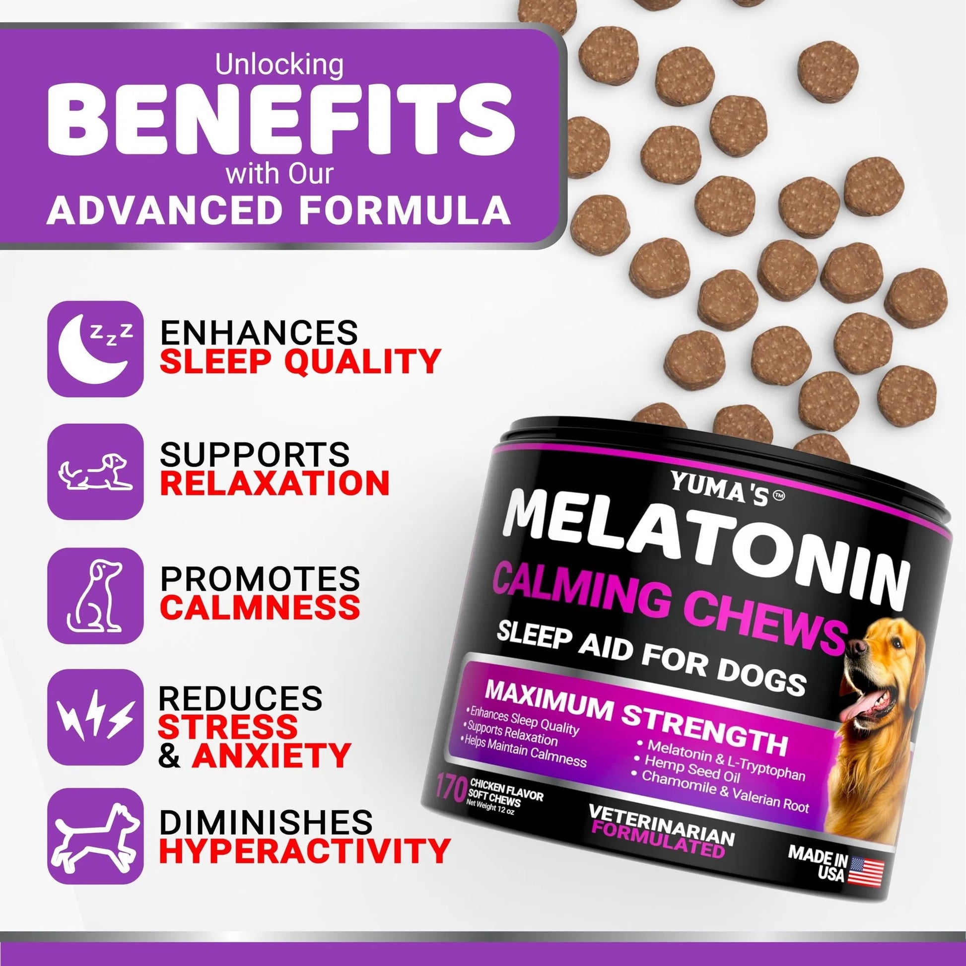 Do Not Sell On Amazon Melatonin Calming Chews For Dogs 170 Chews Dog Stress And Anxiety Relief - Flufer Store