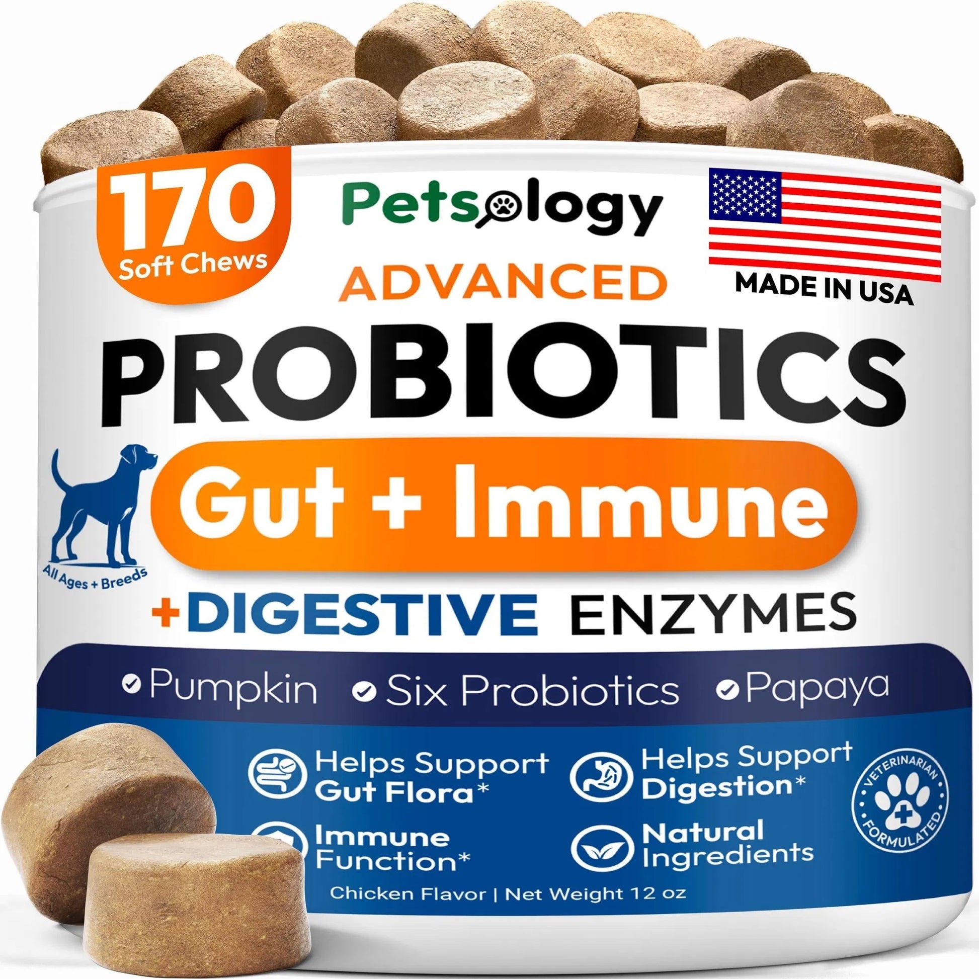 Probiotics for Dogs – 170 Soft Chews with Digestive Enzymes, Prebiotics & Yeast Support for Gut Health, Diarrhea, Gas, Constipation, Allergies & Itchy Skin Relief - Flufer Store
