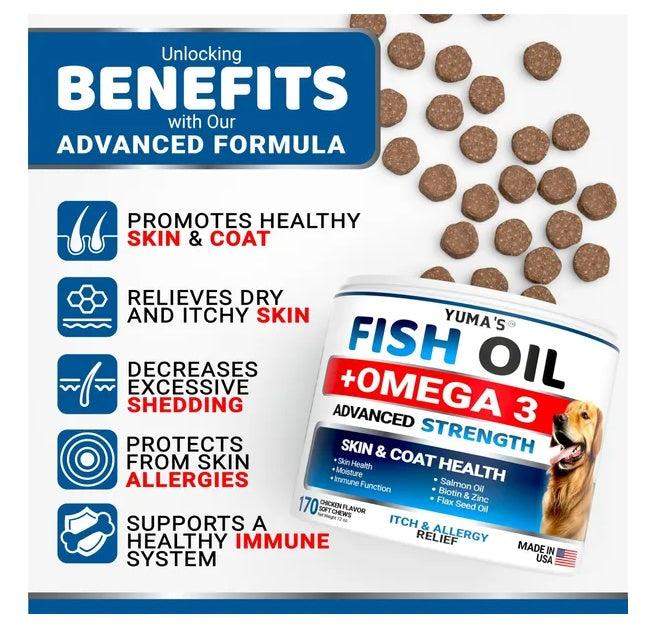 Omega 3 Fish Oil For Dogs 170 Chews Skin And Coat Supplement Omega 3 For Dogs Dry - Flufer Store