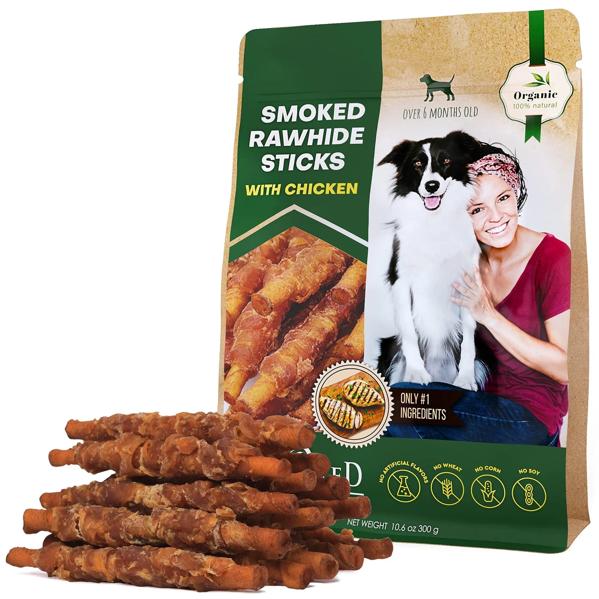 Dog Smoked Rawhide Sticks Wrapped Chicken Pet Natural Chew Treats Grain Free Organic Meat Healthy Human Grade Dried Snacks In Bulk - Flufer Store