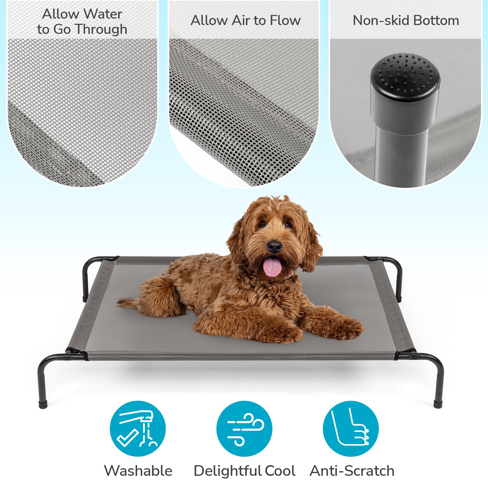 Elevated Dog Bed – Comfortable Pet Cot Raises Dogs 8” Off the Ground to Stay Cool, Dry & Clean Outdoors - Flufer Store