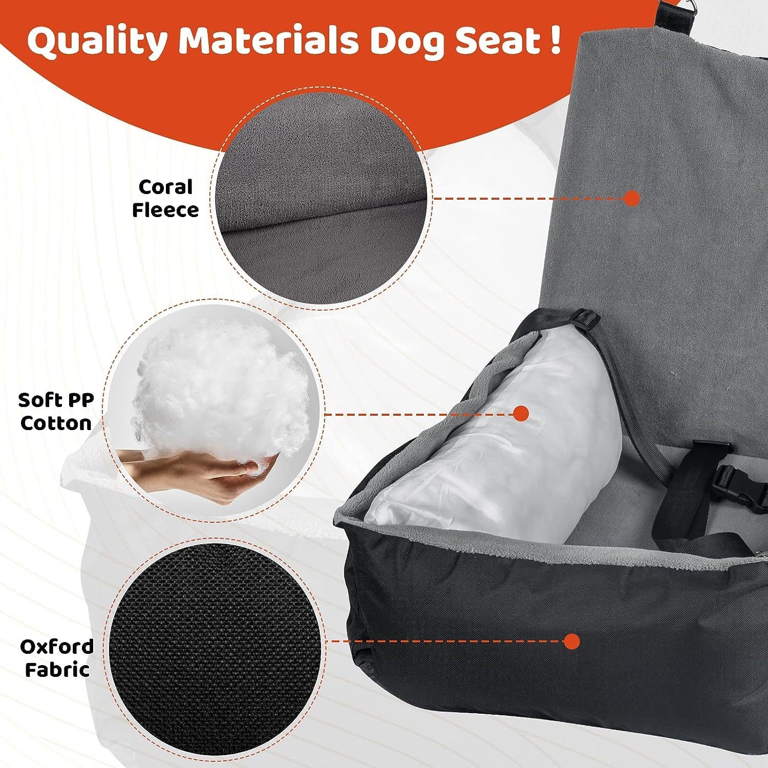 IFurffy Dog Car Seat, Pet Car Seat With Storage Pockets And Clip-On Safety Leash, Washable Coral Fleece Dog Booster Seat For Small Medium Dogs, Small Dog Car Seat For Travel Dog Car Bed ,Grey - Flufer Store