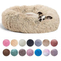 Fluffy calming pet bed in beige with soft plush material, perfect for dog relaxation and comfort, Fluffy Calming Pet Bed – From $14.99 (Multiple Sizes) 
