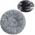 Soft and fluffy gray round calming pet bed for dogs, designed for ultimate comfort and relaxation.